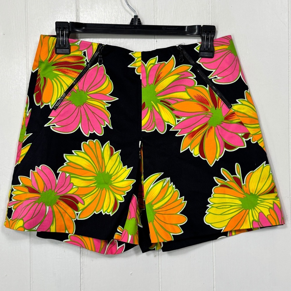 Cache Floral Shorts Skort Zipper Pockets Black Pink Yellow Orange Green Retro 4